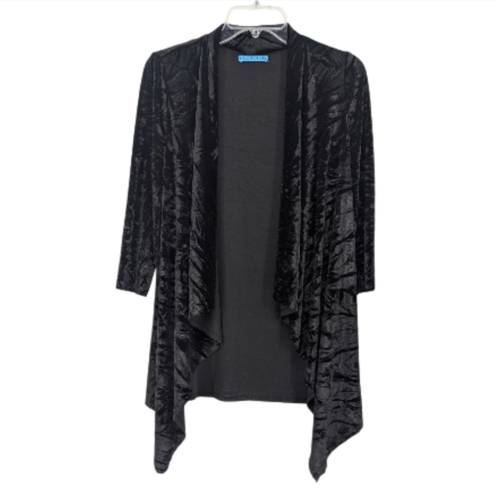 Alice & Olivia Black Velvet Burnout Waterfall Open Front Whimsigoth Cardigan S